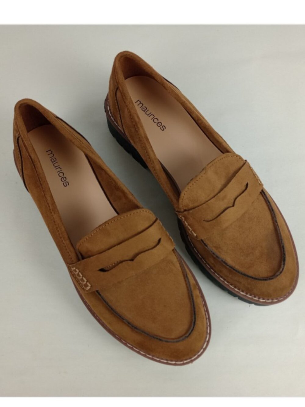 Maurices Womens 8.5M Brown Faux Suede Gretchen Minilug Chunky Penny Loafer Shoes - Picture 8 of 10